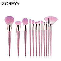 Набор кистей для макияжа Zoreya Brilliant pink 12 шт