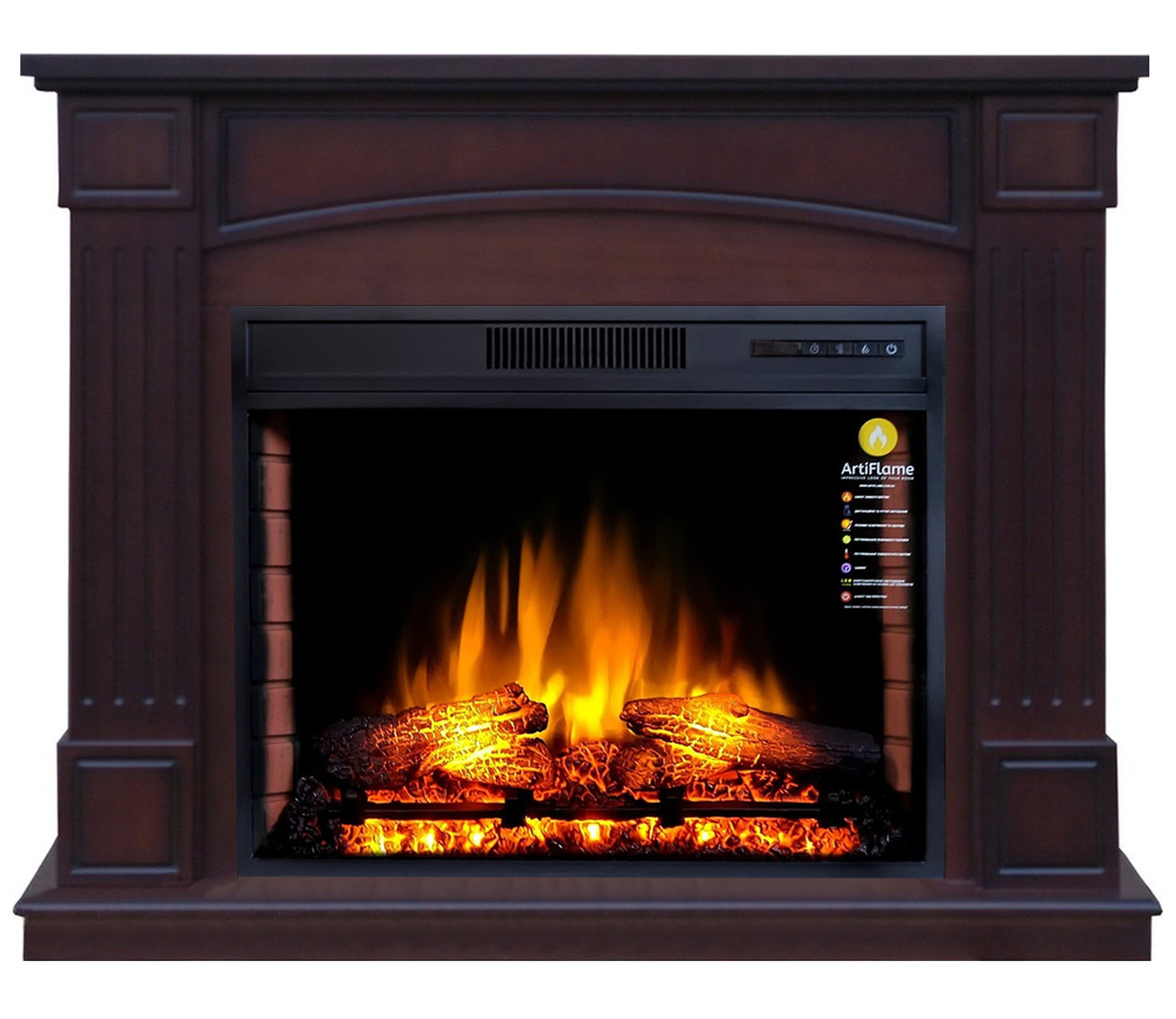 Камінокомплект ArtiFlame BOSTON AF28 Махагон коричневий антик з ефектом живого вогню з обігрівом