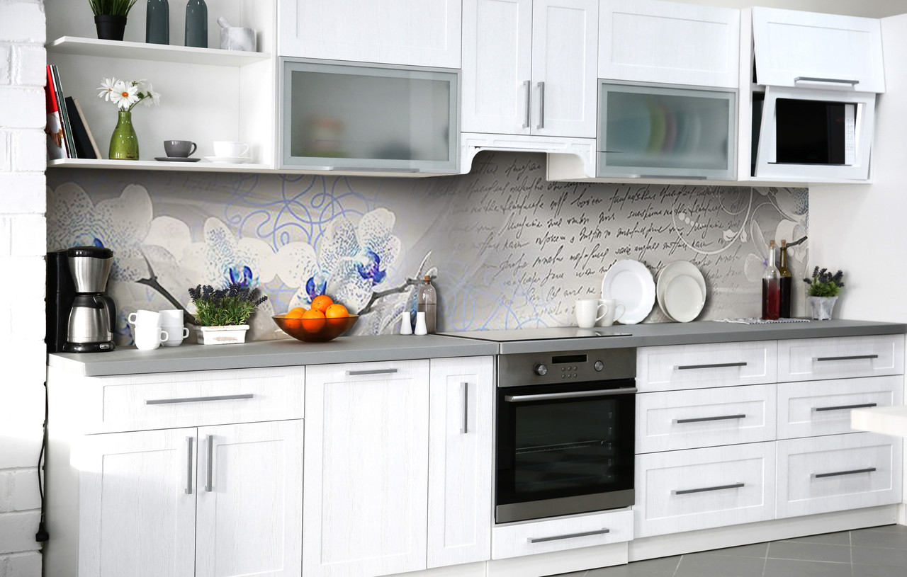 60х250 см Кухонний фартух самоклейка, пвх плівка для кухонного фартуха, самоклейка на кухню на стіну Мемуари орхідеї 60х250 см