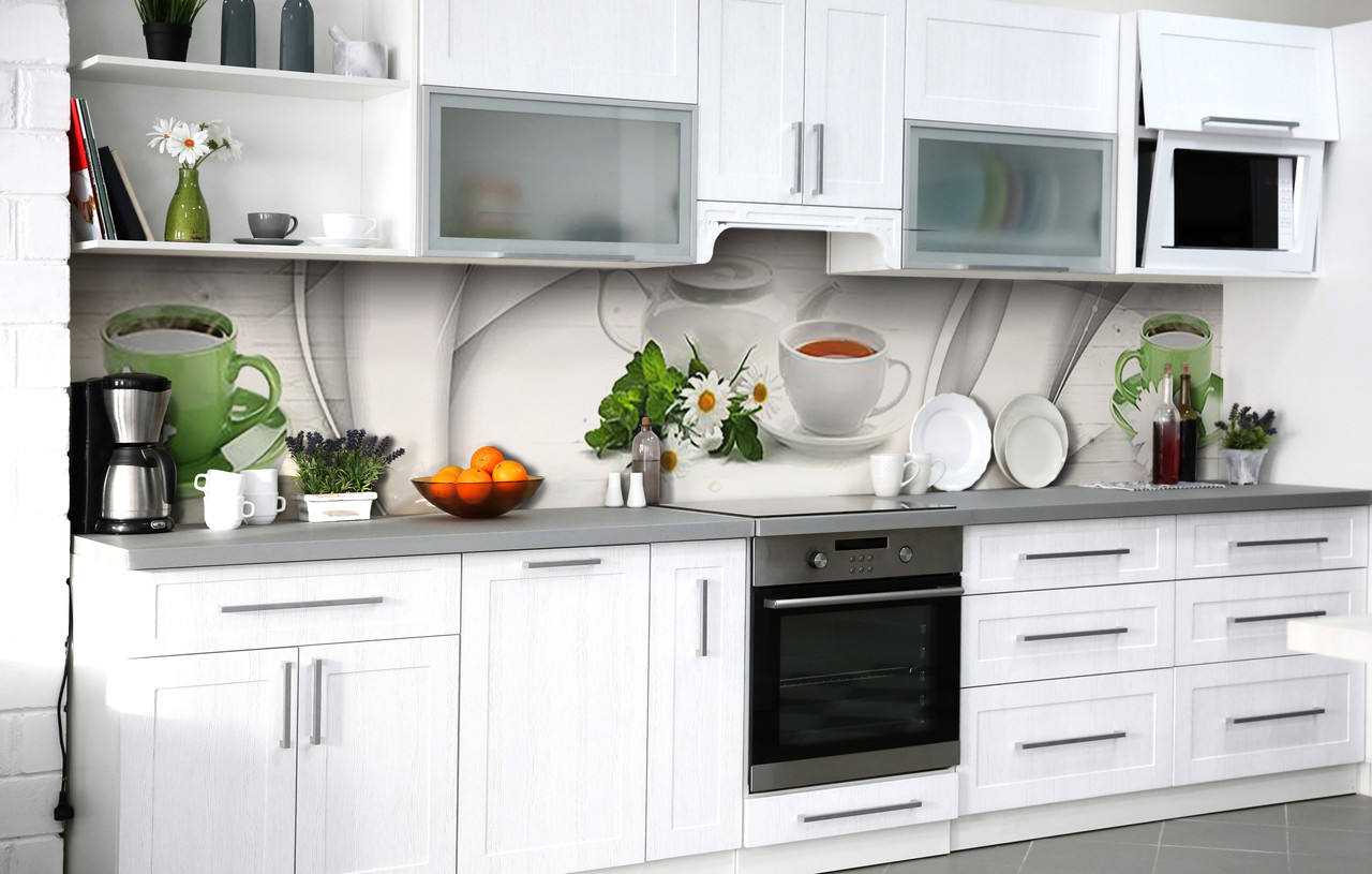 60х250 см Кухонний фартух самоклейка, пвх плівка для кухонного фартуха, самоклейка на кухню на стіну Цілющий чай 60х250 см
