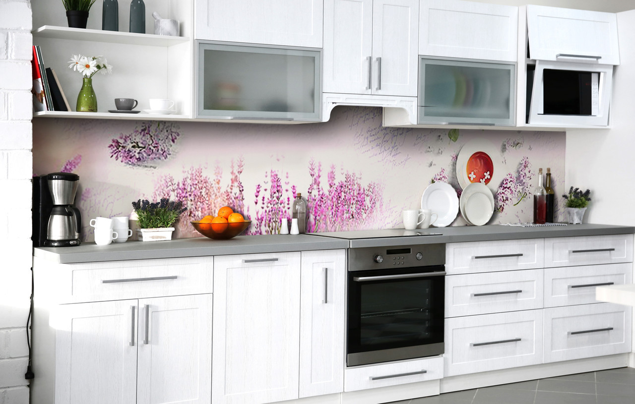 60х250 см Кухонний фартух самоклейка, пвх плівка для кухонного фартуха, самоклейка на кухню на стіну Бузковий шепіт 60х250 см