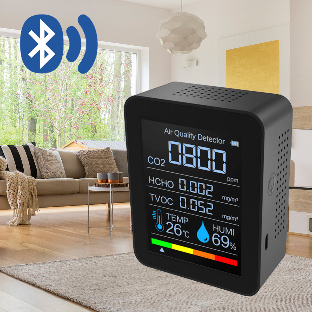 Монитор чистоты воздуха 5-в-1 Bluetooth, датчик CO2 TVOC HCOH Air Detector газо анализатор термометр гигрометр