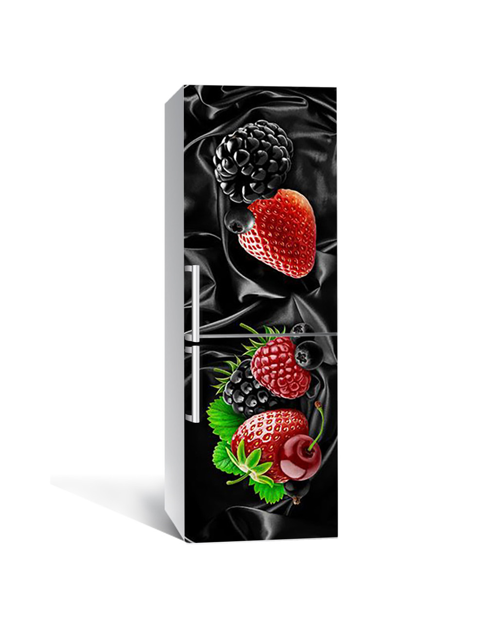 Наклейка для холодильника декоративна Ягоди на чорному 60х180 cм плівка для обклеювання кухні, фото 1