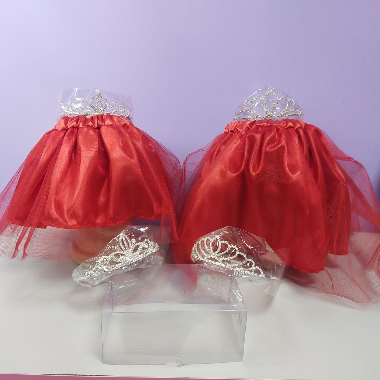 Костюм принцеси новорічний 1-8 років спідниця червона фатинова та корона з камінням 1 шт, фото 1