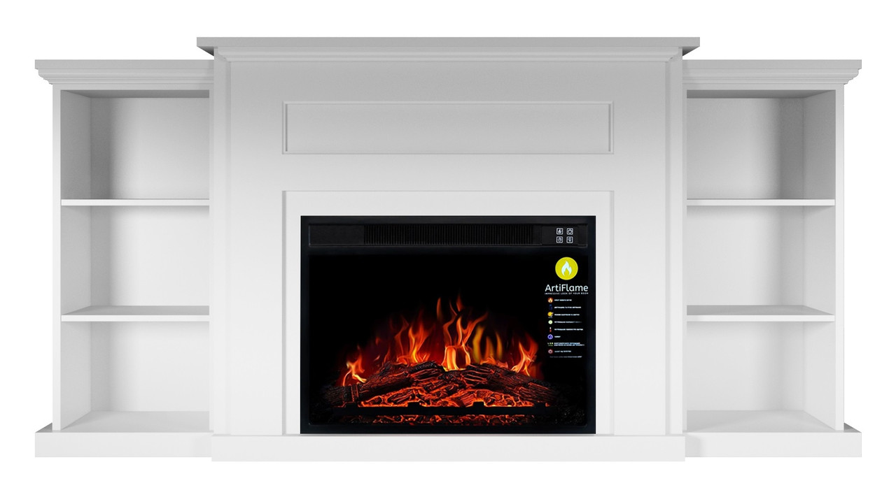 ТБ тумба з електро каміном ArtiFlame VICTORIA AF23 Білий б'янко з ефектом живого вогню з обігрівом