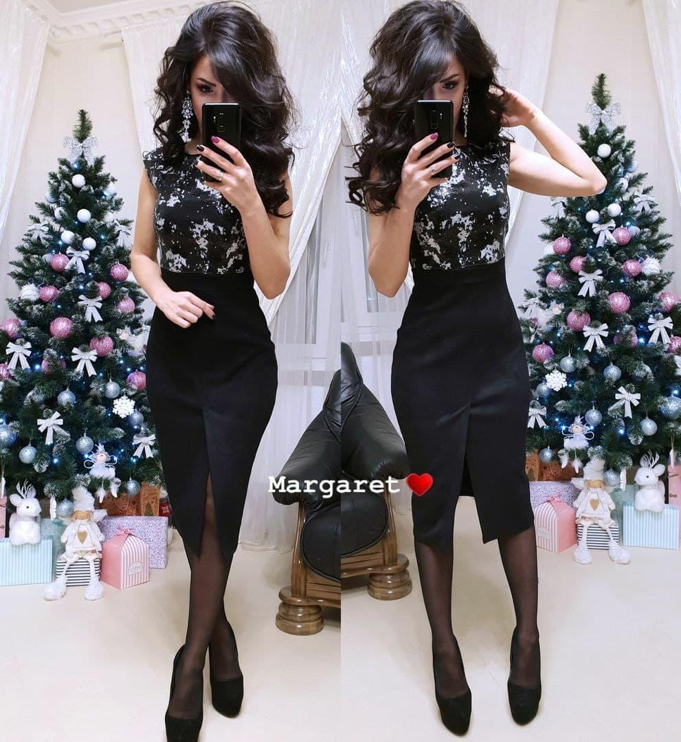 Плаття олівець із розрізом замш із паєткою, фото 1