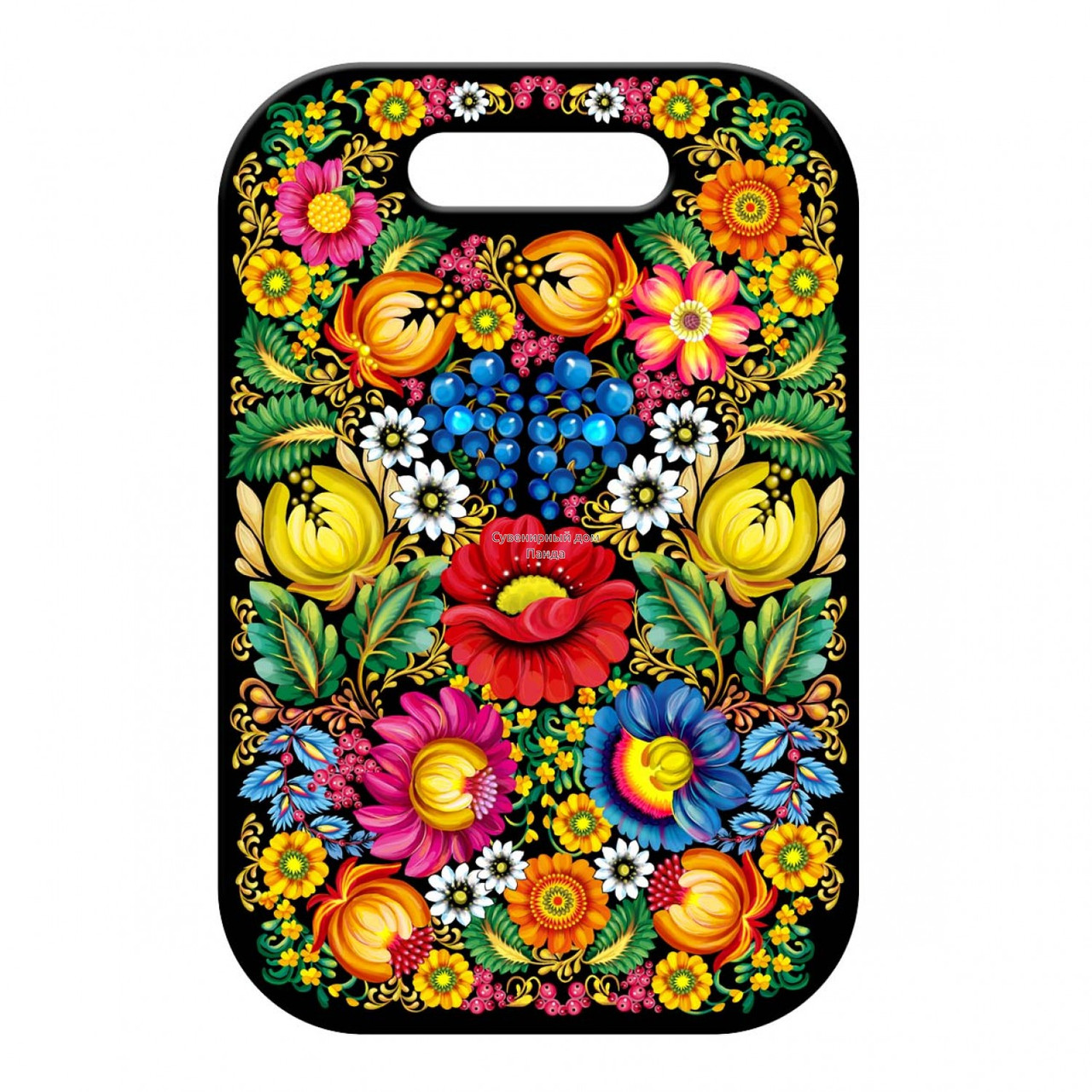 Прямокутна дошка "Квіти" Петрукілка на чорному тлі, фото 1