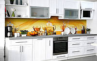 60х250 см Самоклеючий фартух для кухні, захисна плівка на стіну, кухонні наклейки, скинали на кухню Чай з лимоном 60х250 см