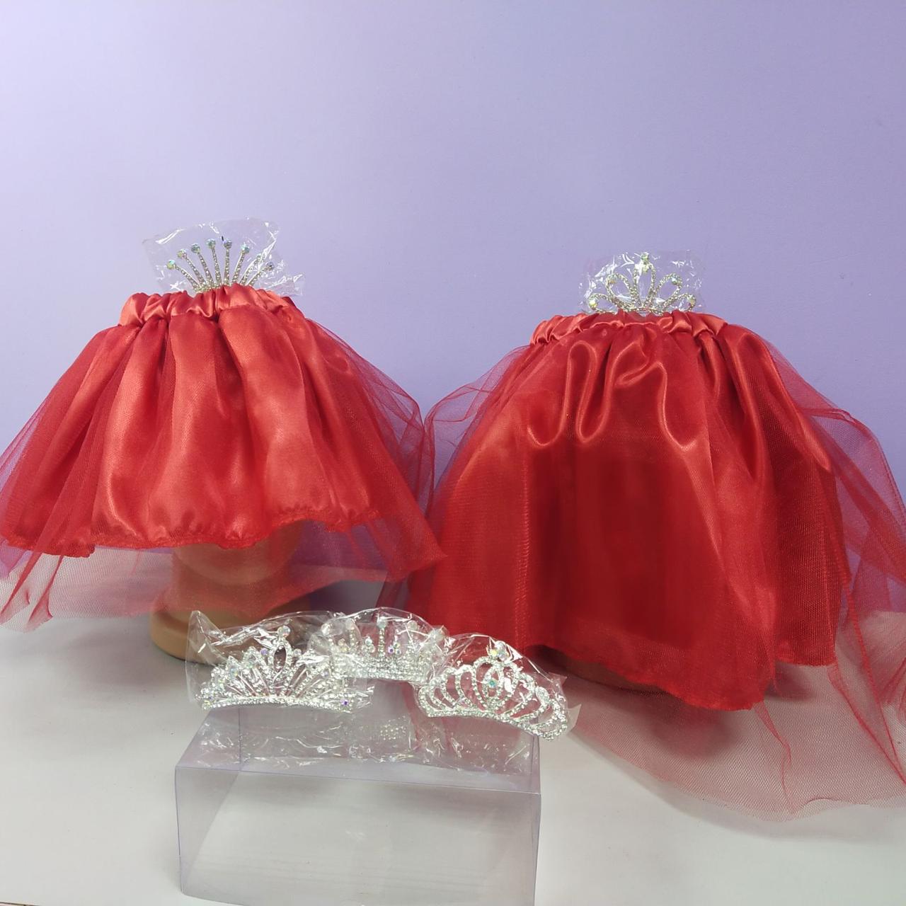 Костюм принцеси новорічний 1-8 років спідниця червона фатинова та корона з камінням 1 шт, фото 1
