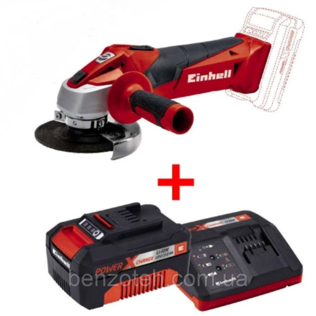 УШМ акумуляторна Einhell TE-AG 18 Li Solo + зарядний пристрій та акумулятор 18V 4,0 Ah