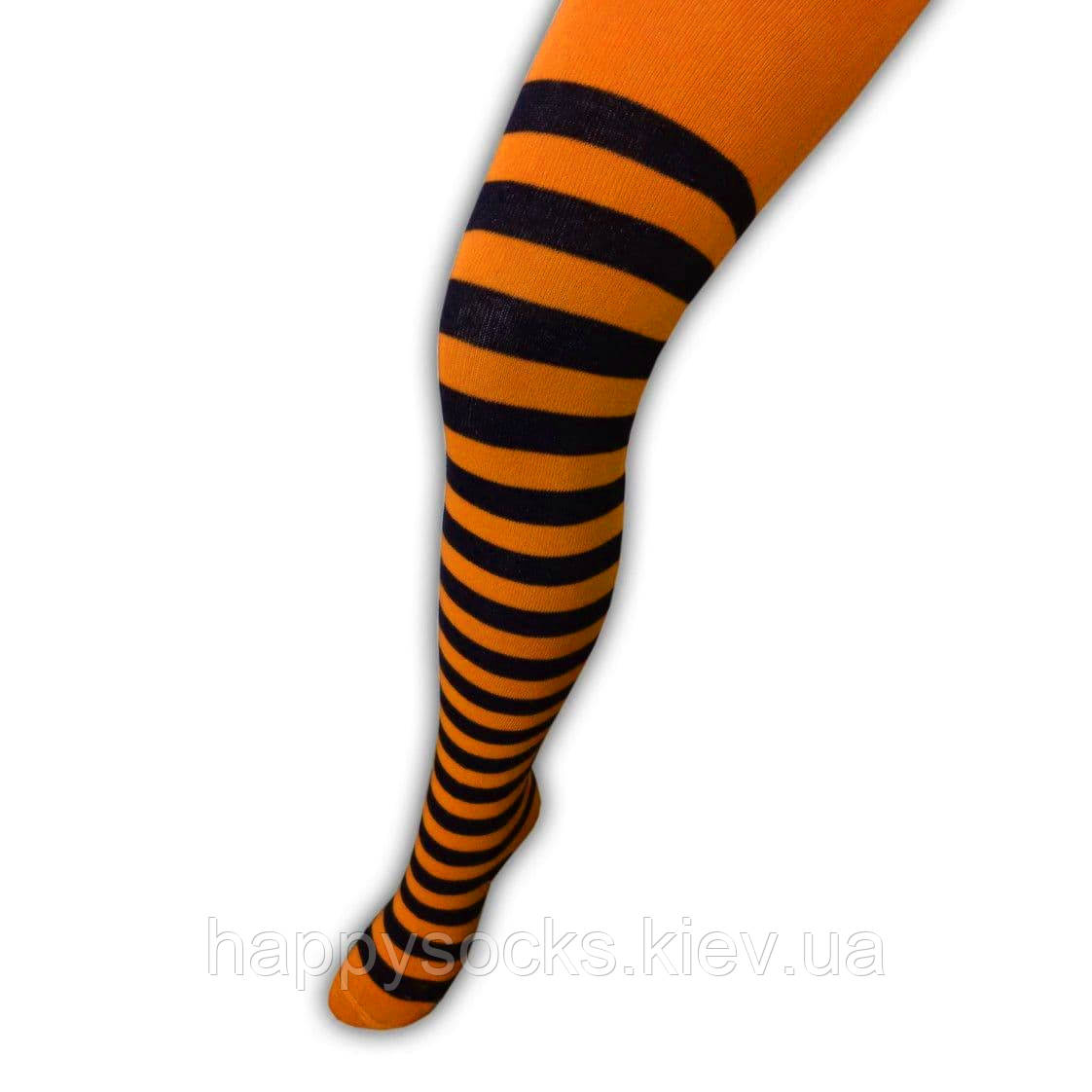 Колготки дитячі бавовняні помаранчевого кольору в чорну смужку тигр 92-98см