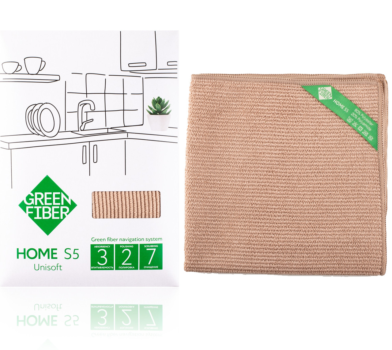 Салфетка GreenWay Green Fiber HOME S3, Файбер Вельветовый, Бежевый ...