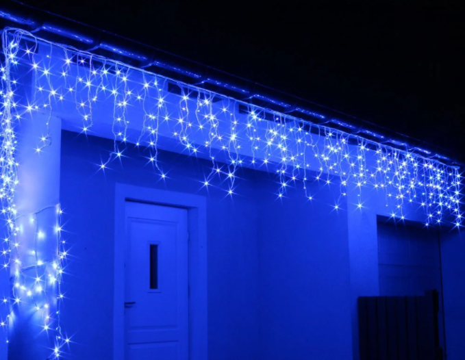 Новорічна гірлянда Бахрома вулична 200 LED, 9,5 м синє Блакитне світло 22,5 W sz
