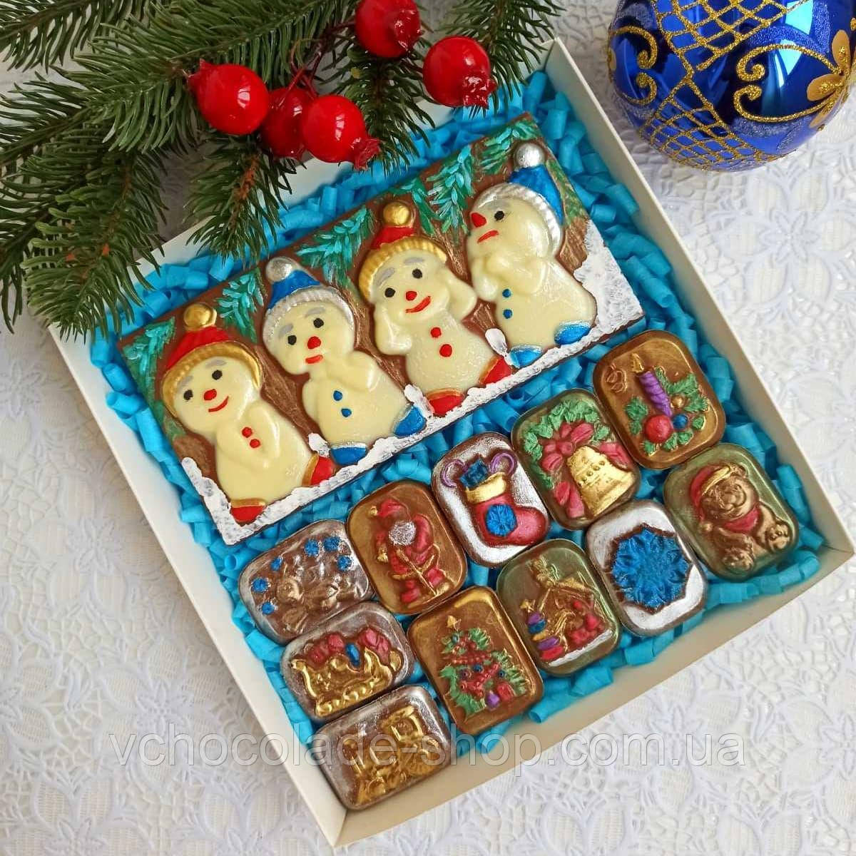 Новорічний шоколадний подарунковий набір Веселі сніговики Подарунок до Нового року дітям і дорослим