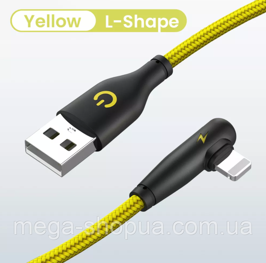 Кабель кутовий 90 градусів для швидкого заряджання iPhone USB - Lightning 1м. Зарядний шнур на айфон лайтнінг F34Y