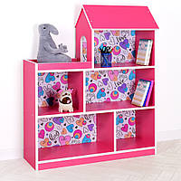 Полочка домик детский шкафчик стеллаж домик для кукол игрушек для девочки розовый с рисунком