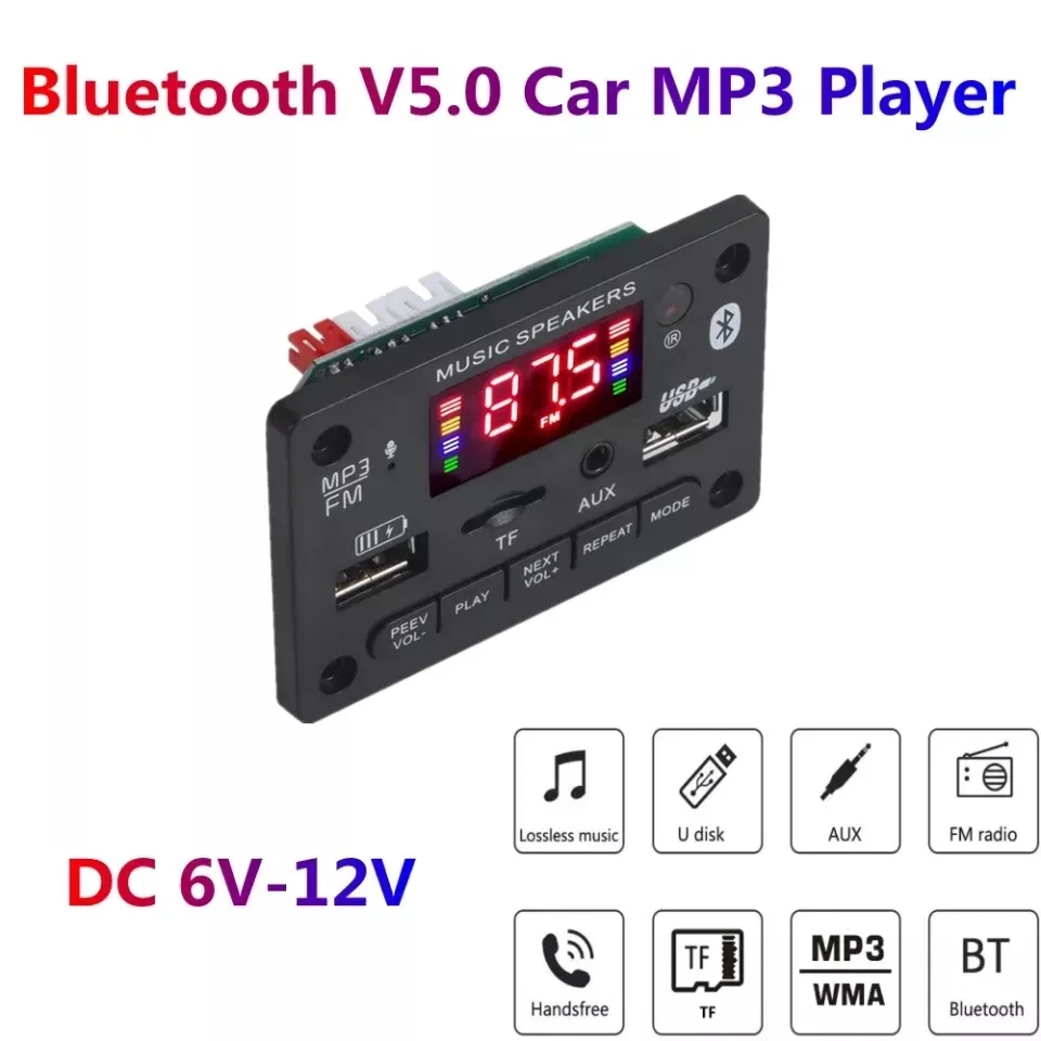Бездротовий Bluetooth 5,0 модуль мр-3, TF-карта/USB/FM. Живлення 6-14V