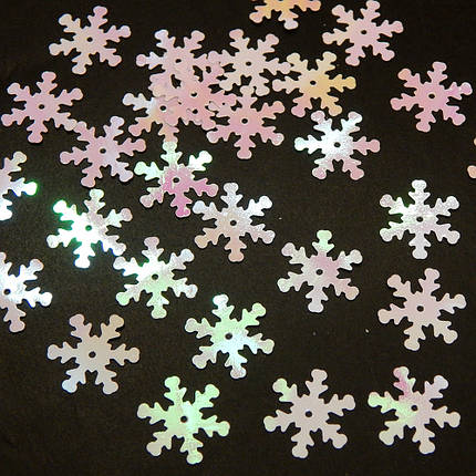Паєтки Сніжинки, 20 мм, білі з перлинним відливом (5 гр), фото 2