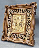 Кіот з внутрішньої різьбленою дерев'яною рамою для старовинної ікони в окладі, фото 5