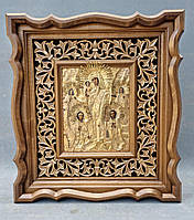Кіот з внутрішньої різьбленою дерев'яною рамою для старовинної ікони в окладі, фото 2