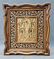 Киот с внутренней резной деревянной рамой для старинной иконы в окладе