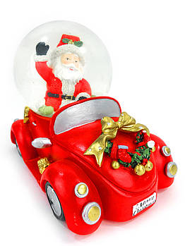 Снігова куля музична "Санта на червоній машині" 20х15 см, водяна декоративна куля