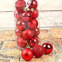 Набор шариков для украшения елки 20шт красный 4см Шары новогодние глянец, матовые, блестки (Оригинальные фото)