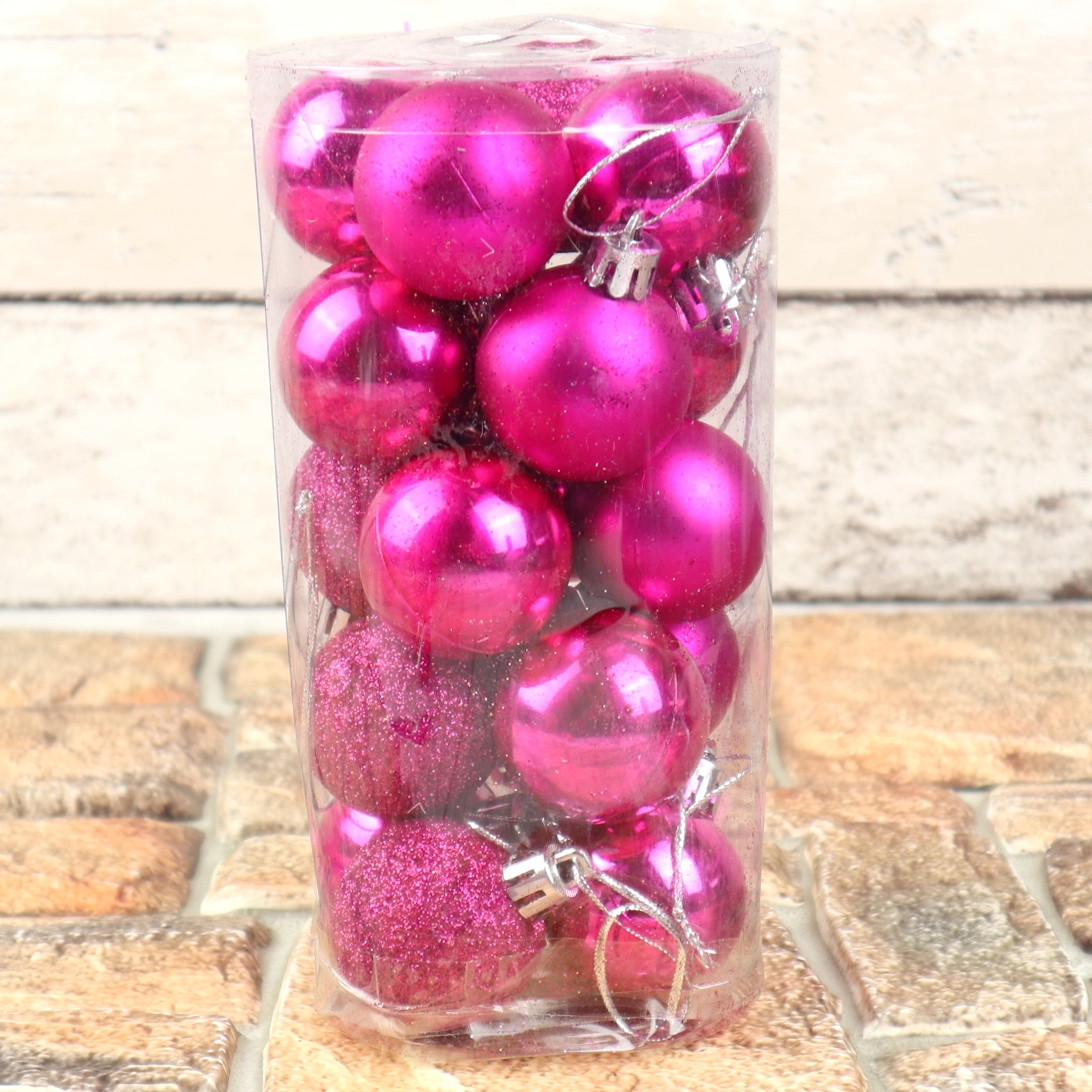 Набор шариков для украшения елки 20шт розовый 4см Шары новогодние глянец, матовые, блестки (Оригинальные фото) - фото 1 - id-p1527689480