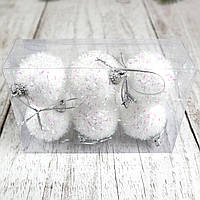 Елочные шарики белые блестящие для украшения, Набор 6 шт, Диаметр 5см пластиковые (Живые фото)