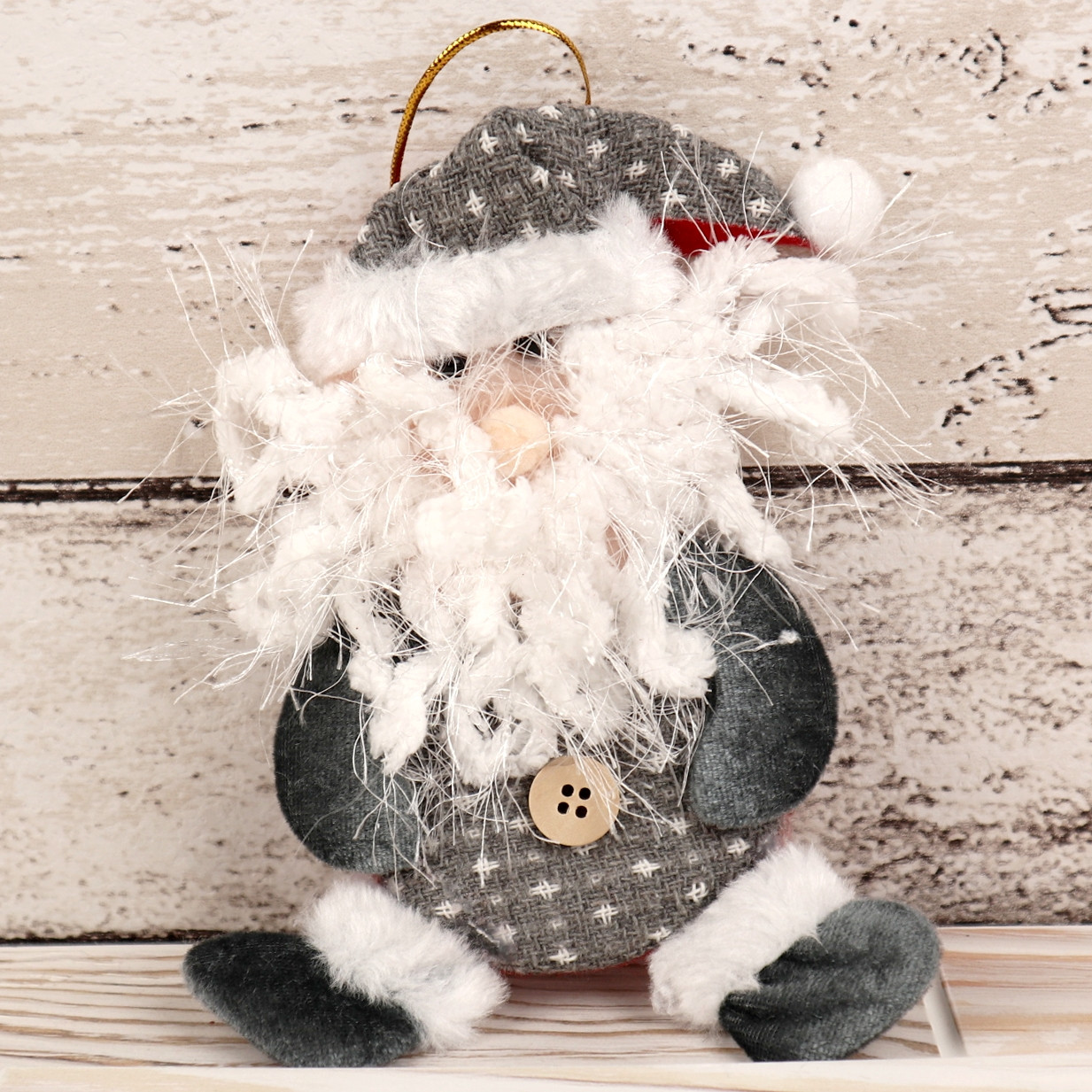 Мягкая декоративная новогодняя фигура-игрушка на елку Санта Дед Мороз серый подвеска рождественская Живые фото - фото 1 - id-p1527689505