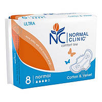 Прокладки для критических дней, 4 капли, 8шт, Normal clinic Comfort Ultra Line, normal, cotton&velvet