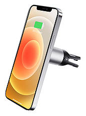 Тримач-безпровідна зарядка для IPhone 12/ 13 (в машину) BOROFONE 15 Вт Чорний/ Сріблястий (BH43), фото 6
