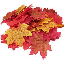 Осіннє листя клена для рукоділля 8х8 см. Набір осінніх листів для рукоділля 200 шт. Кленовий лист штучний. Листя тканинне, фото 2