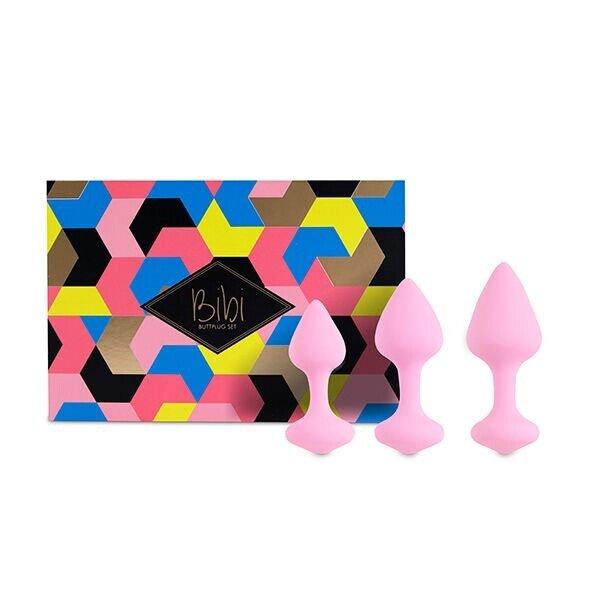 Набір силіконових анальних проторкувальних проб epueztoys - bibi butt plug set 3 pc pink