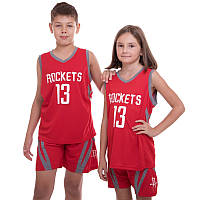 Форма баскетбольная детская/подростковая (рост 120-165см)NBA ROCKETS 13 BA-0966 красный-белый