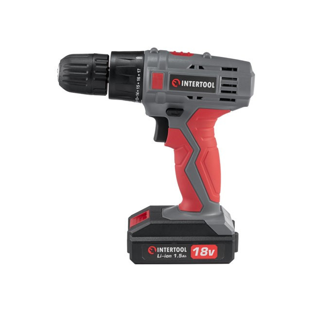 Дриль-шуруповерт акумуляторний 18 В, 17 Nm, 0-700 об/хв, 0.8-10 мм, Li-Ion, 1.5 Аг INTERTOOL DT-0315, фото 1