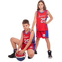 Форма баскетбольна дитячий/підлітковий (зростання 120-165см) NB-Sport NBA SIXERS BA-0904 червоний-синій
