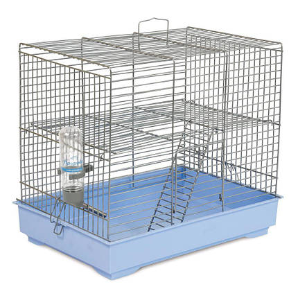 Клітка для гризунів Природа "Міккі" з драбинкою хром/світло-блакитна 37х25х30 см, фото 1