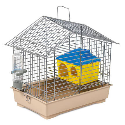Клітка для гризунів Природа "Джунгарик" з будиночком хром/бежева 30х20х24 см, фото 1