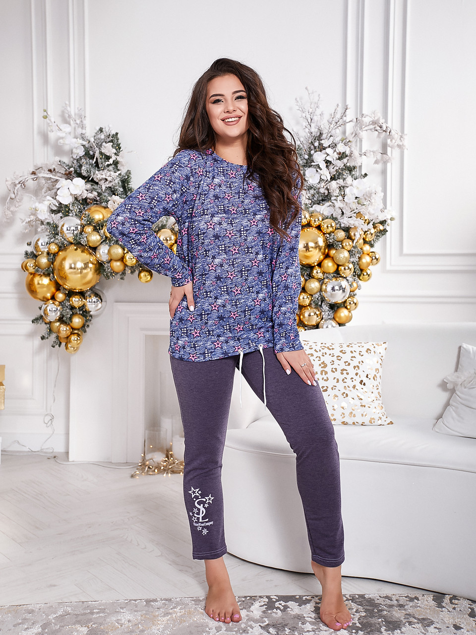 Купить Женский домашний костюмчик из принтованного трикотажа двухнитка ...