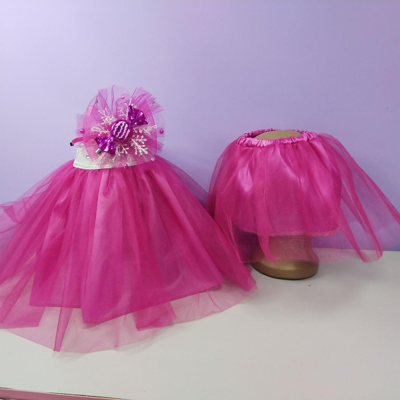 Костюм маскарадний новорічний цукерка 1-8 років спідниця фатинова та обруч 1 шт малиновий, фото 1