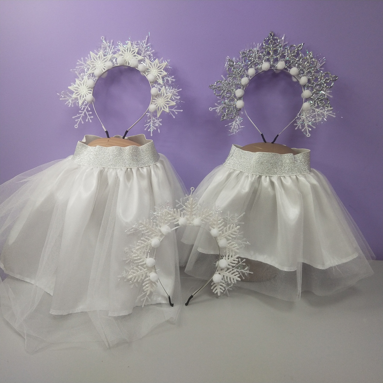 Костюм новорічний сніжинка 1-8 років спідниця сіра фатинова та обруч сніжинка 1 шт, фото 1