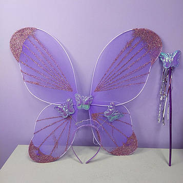 Крила новорічні з чарівною паличкою та обручем у формі метелика фіолетові