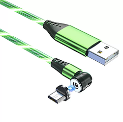 USB — micro USB кабель магнітний зі струменястою підсвіткою 2.4 А 540° 1 м з конектором — зелений