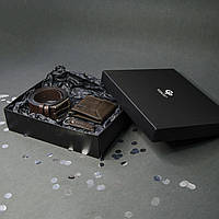 Подарунковий набір Grande Pelle: зажим для купюр+ремінь+брелок, коричневий