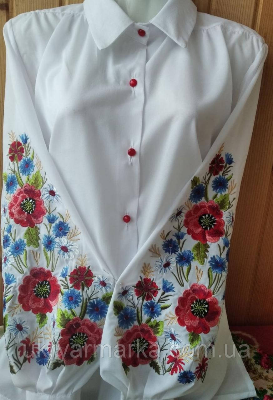 Шифонова Блузка біла з квітковою вишивкою