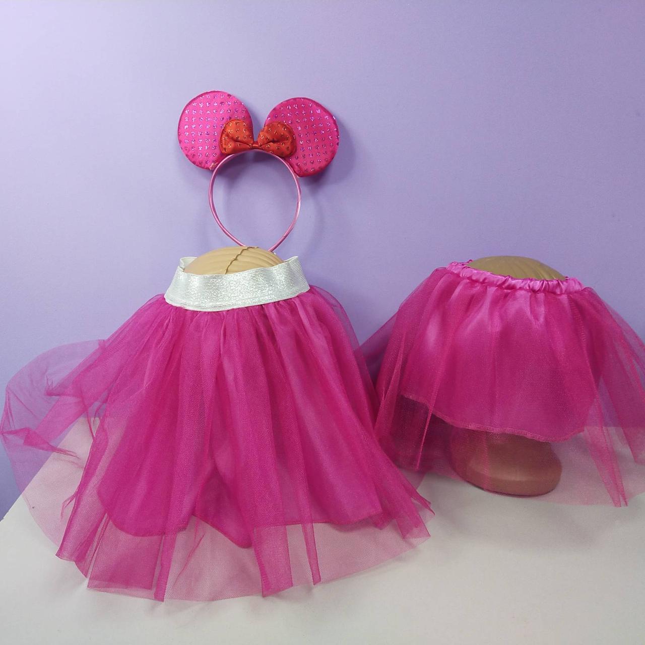 Костюм новорічний Міккі Маус 1-8 років спідниця фатинова та обруч 1 шт малиновий, фото 1