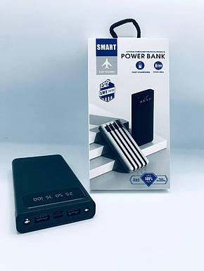 Power Bank 20000 mAh Цифровий дисплей 4 шнури зарядки Чорний, фото 3