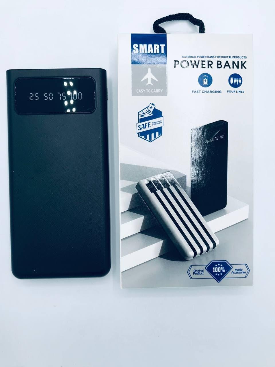 Power Bank 20000 mAh Цифровий дисплей 4 шнури зарядки Чорний