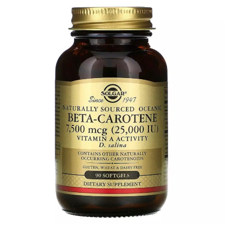 Бета Каротин Океанічний (Вітамін А) 25 000 МО, Natural Oceanic Beta-Carotene, Solgar, 90 капсул